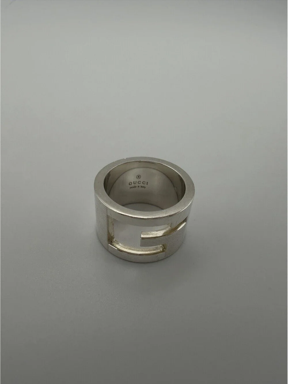 Authentic Gucci Cutout G Logo WIde Band Ring Sterling Silver 925 Size US 4.25